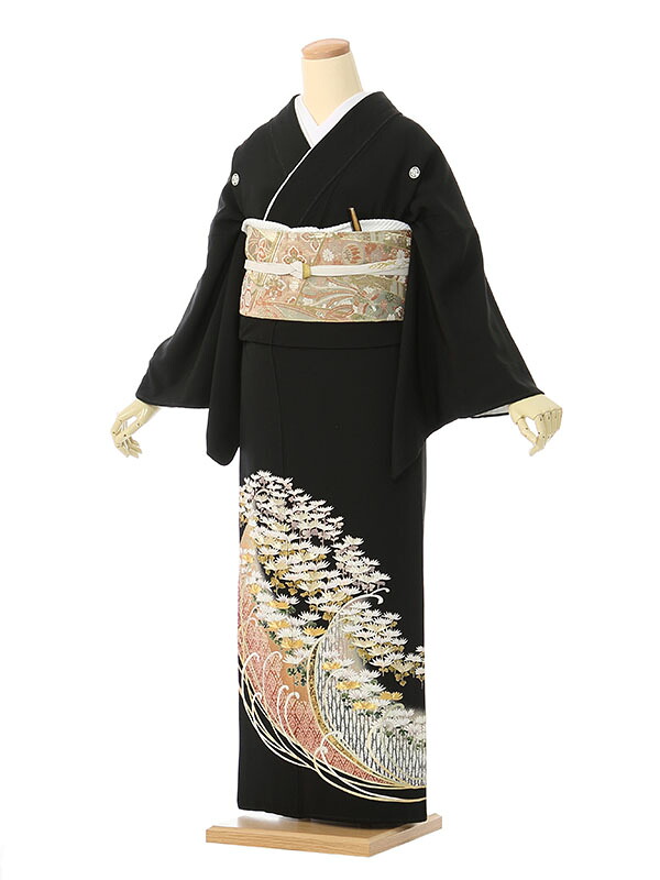 【レンタル】留袖 レンタル フルセット Lサイズ 150cm～160cm 13号～17号 黒留袖 レンタル 50代 60代 末広付 結婚式 母親 和服 列席 親族 着物 送料無料 新品足袋プレゼント 小物一式付 草履バッグセット付 五つ紋 五三桐 結婚式 正装 和服 お値打ち 仲人 HAA2241｜e-きものレンタル　店