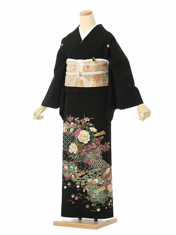 【レンタル】留袖 レンタル フルセット Mサイズ 145cm～155cm 13号まで 黒留袖 レンタル50代 60代 70代 末広付 結婚式 母親 和服 列席 親族 着物 送料無料 新品足袋プレゼント 小物一式付 草履バッグセット付 五つ紋 五三桐 結婚式 正装 和服 お値打ち 仲人 HAA2247