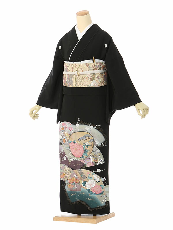 【レンタル】留袖 レンタル フルセット Mサイズ 150cm～160cm 13号まで 黒留袖 レンタル 50代 60代 末広付 結婚式 母親 和服 列席 親族 着物 送料無料 新品足袋プレゼント 小物一式付 草履バッグセット付 五つ紋 五三桐 結婚式 正装 和服 お値打ち 仲人 HAA2254｜e-きものレンタル　店