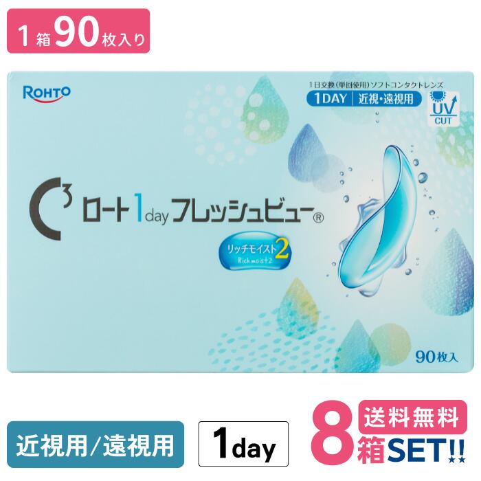 ロート ワンデーフレッシュビューリッチモイスト2 【8箱】(1箱90枚入り口・入口)【貨物輸送無料】ROTHO 1day Flesh View Rich Moist2 1日使い捨てコンタクトレンズ ワンデータイプ 処方せん不必要 ホンブルグ帽 読みやすい 接点