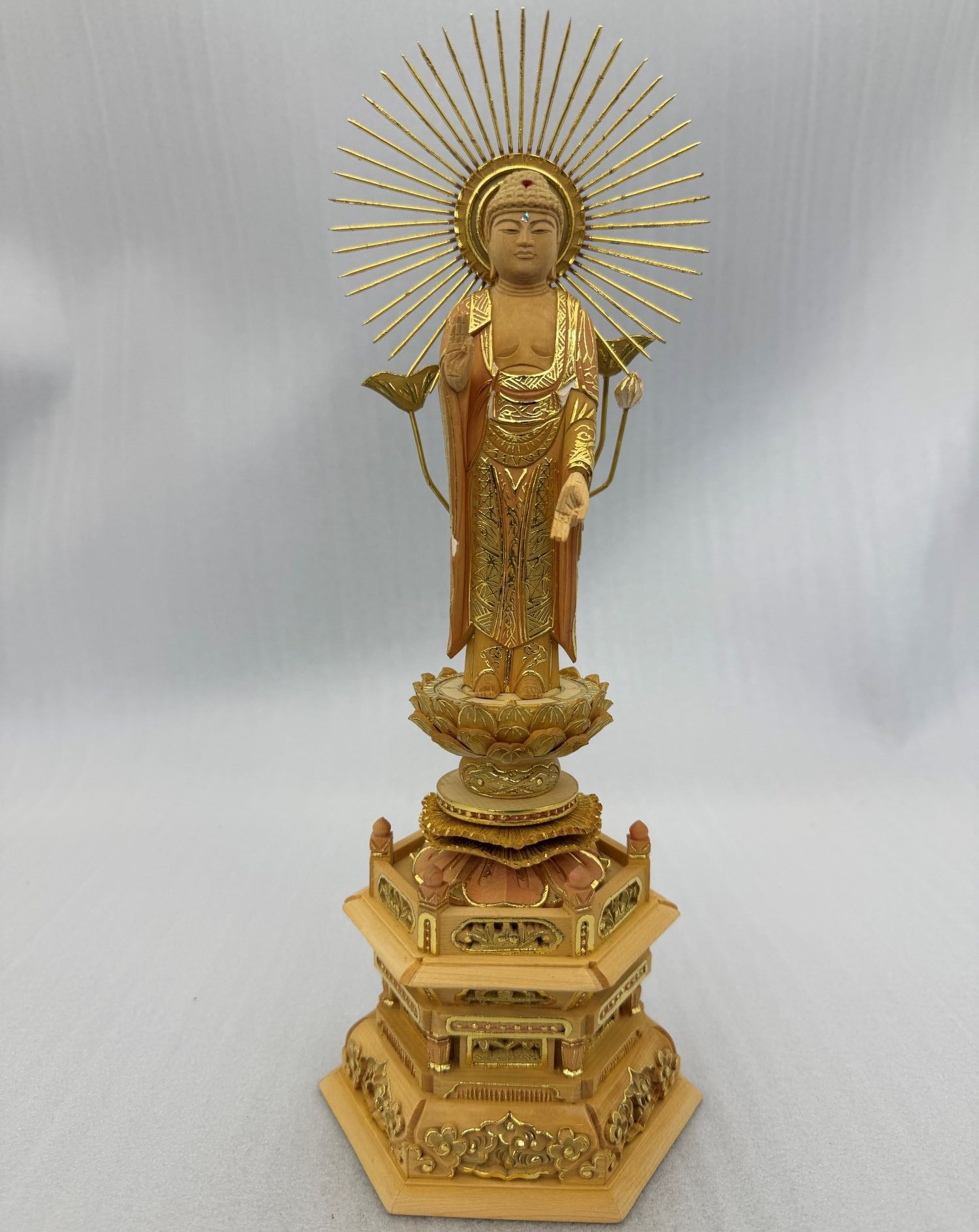 仏像　阿弥陀如来　立像　白木　切箔仕上げ｜仏具のKISHO　店