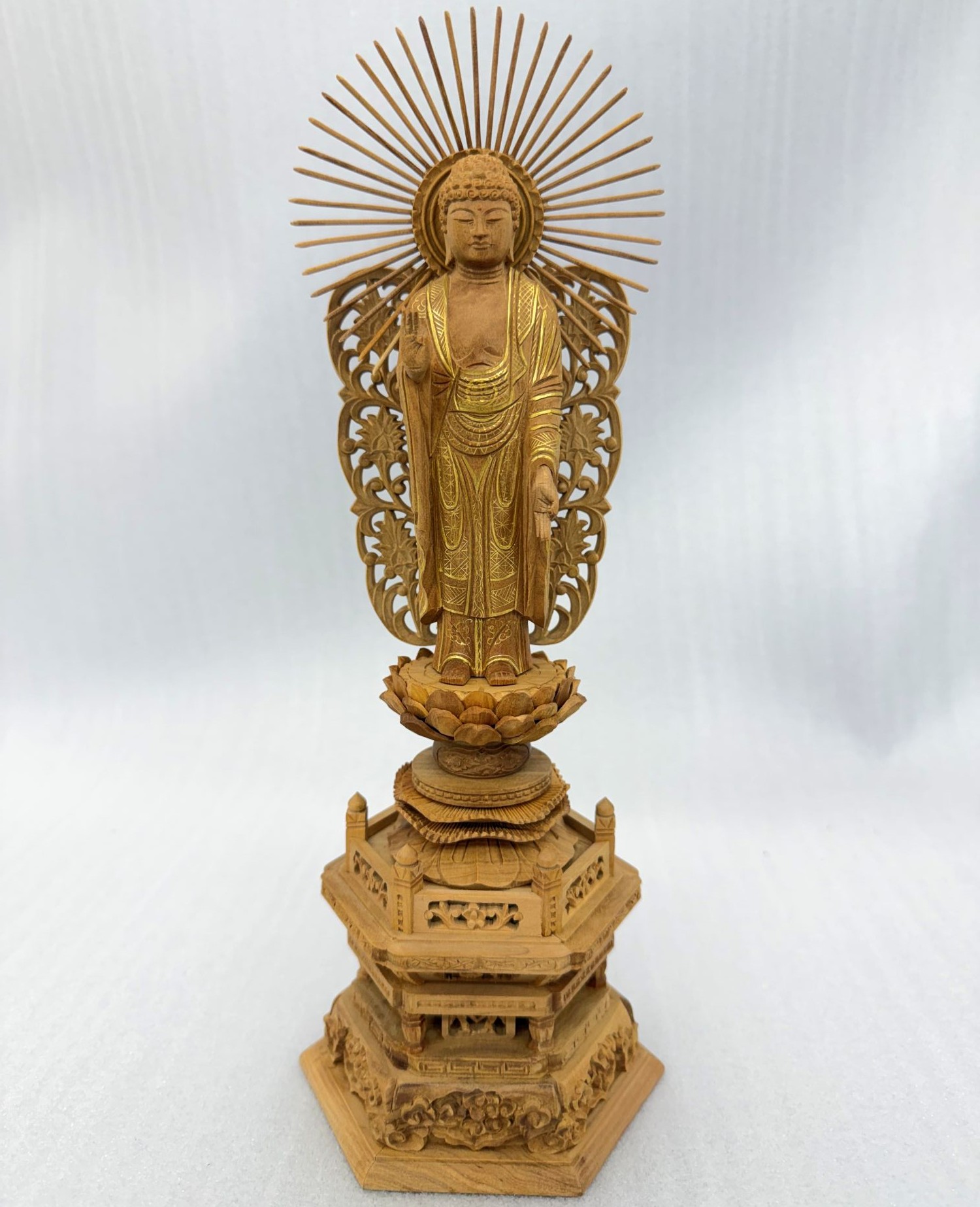 仏像 阿弥陀如来 総白檀 金泥付 ４寸 12ｃｍ