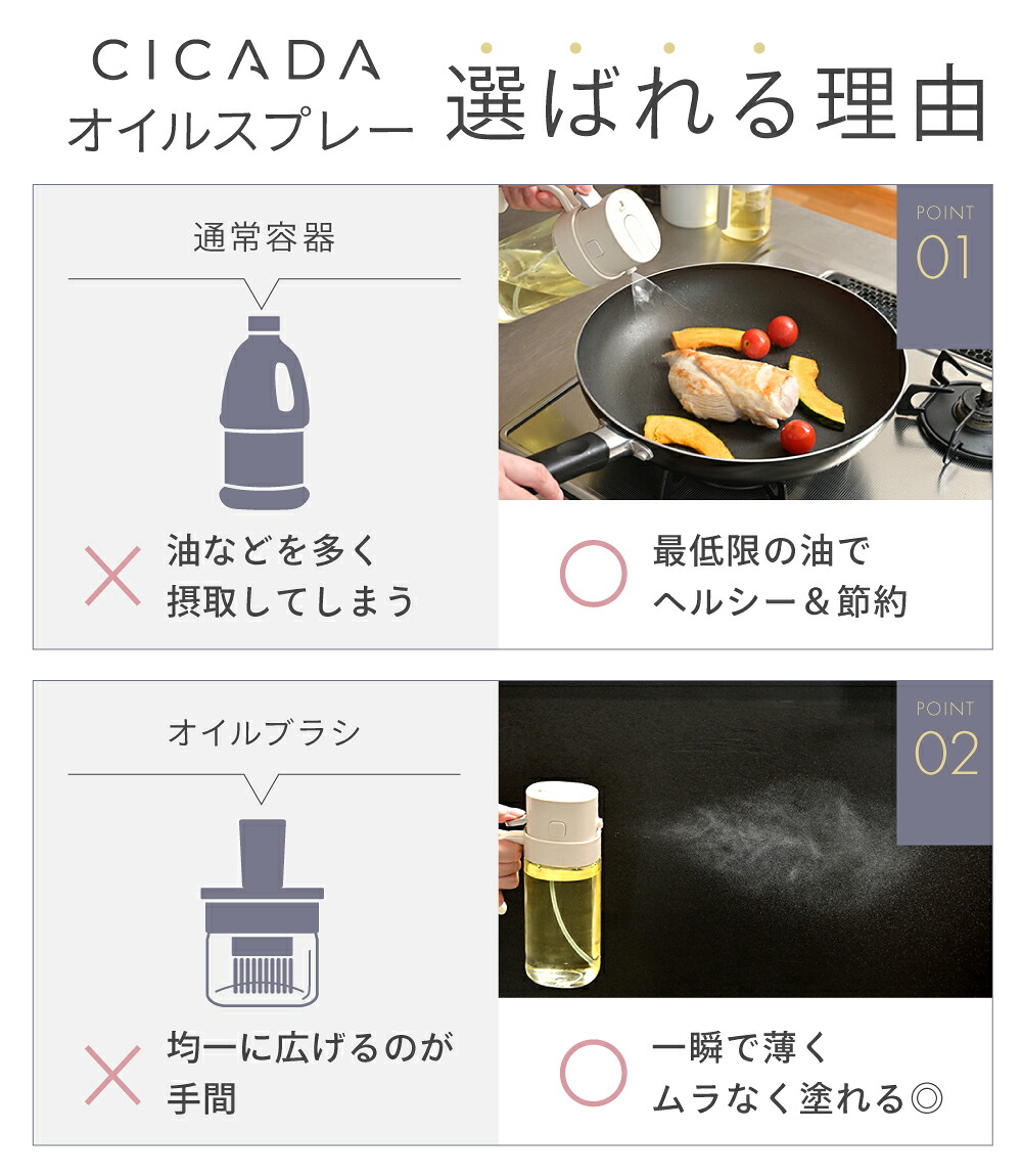 ＼ ブラウン新登場 ／ オイルスプレー 2way ボトル 料理用 遮光 ガラス 550ml 200mlキッチン用 液だれしにくい 油 オリーブオイル スプレー ノンフライヤー 油ポット 霧吹き 油スプレー オイルボトル 油さし ミストスプレー 食品衛生法合格 [M/L] [CICADA]