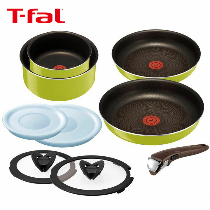 楽天市場 目玉アイテム 税込11 0円 ガス火用 T Fal フライパン キウィ 9点セット L送料無料 ティファール フライパン セット ガス ガス火 直火 深型 深鍋 なべ ナベ 鍋 ふた 26cm T Fal 収納 コンパクト おしゃれ グリーン 緑 キウイ D 割り 調理