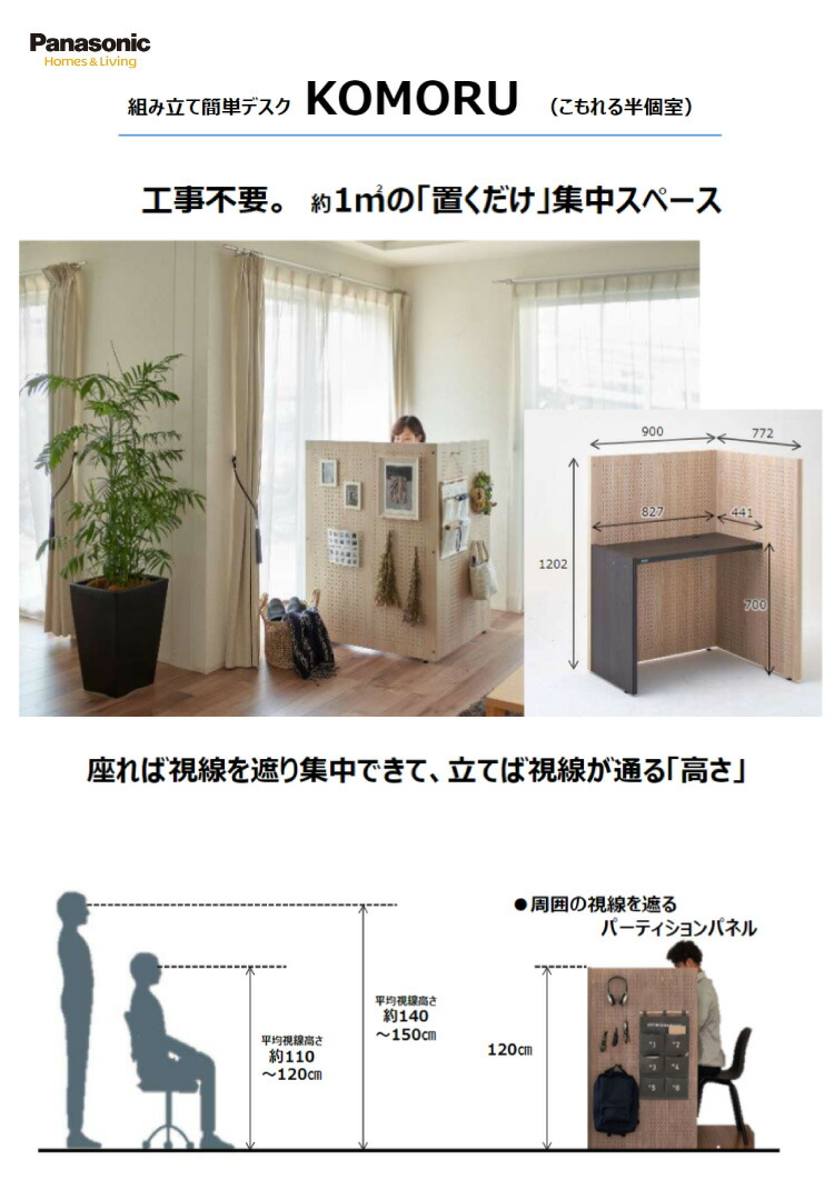パナソニック 営造容易い文机 Komoru コモル Xmdjld パネル 火鑽リアル生来 デスク 暗い柄 こもれるハーフ小部屋 Panasonic Cannes Encheres Com