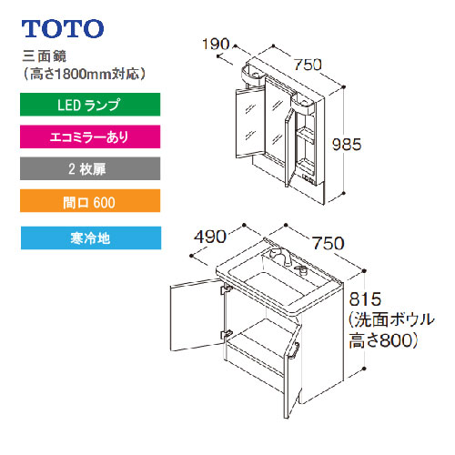 アウトレット送料無料 Toto Vシリーズ 洗面化粧台 間口750 三面鏡 高さ1800mm対応 2枚扉 エコミラーあり Lmpb075b3gdc1g Ldpb075bages2a 寒冷地 メーカー直送 人気第1位 Stopinsectes Com