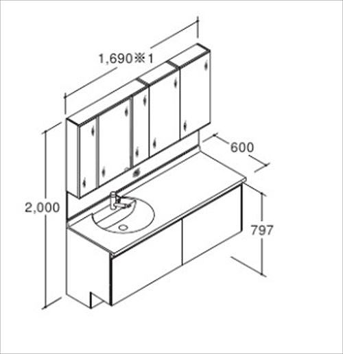 Lixil リクシル 洗面化粧台 ルミシス 有効寸法 壁間寸法 1690mm 5面鏡 セットプラン 受注生産品 メーカー直送 Brocamarketing Com