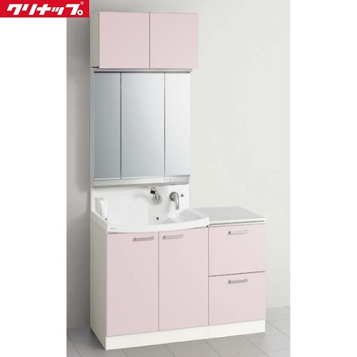 【LINEクーポン配布中】洗面化粧台 FANCIO ファンシオ クリナップ CLEANUP間口750+450 3面鏡 スムースロゼ セットプラン メーカー直送 95,953円