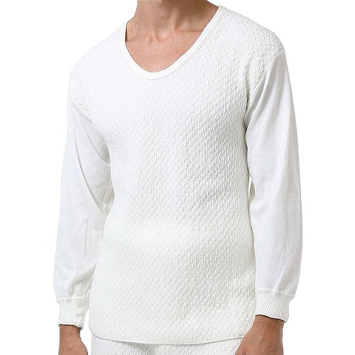 【LINEクーポン配布中】紳士長袖Ｕ首シャツ Mサイズ ひだまり極(きわみ) オフホワイト [KW901] 抜群の保温力 高機能インナー 防寒肌着 冬服 秋服 健繊株式会社