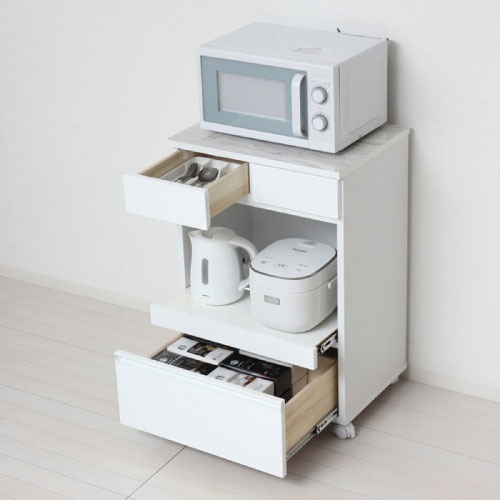 【LINEクーポン配布中】食器棚・収納棚 コンパクトレンジワゴン ホワイト [4954877237365] W55&times;D40&times;H82cm 1500W2口コンセント付 一部組立 クロシオ メーカー直送｜e-キッチンマテリアル 20,935円