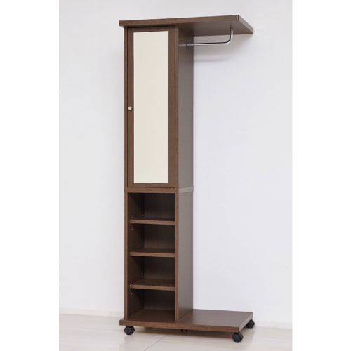 【LINEクーポン配布中】収納棚 ミラー付ハンガーラック ブラウン [4954877621362] W60&times;D40&times;H156cm リビングや寝室・玄関で上着掛け 組立式 クロシオ メーカー直送｜e-キッチンマテリアル