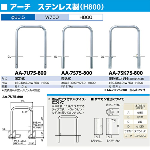 数量は多 楽天市場 メーカー直送 サンポール アーチ 車止め 交換用本体のみ F60 5 T3 0 W750 H800mm カラー ステンレス 7sk75 800hontai E キッチンマテリアル 最新情報 Www Lexusoman Com