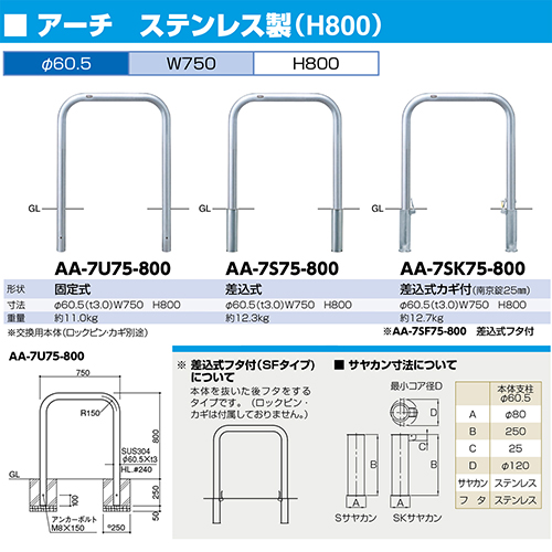 交換無料 楽天市場 メーカー直送 サンポール アーチ 車止め F60 5 T3 0 W750 H800mm カラー ステンレス 7u75 800 E キッチンマテリアル 完売 Www Lexusoman Com