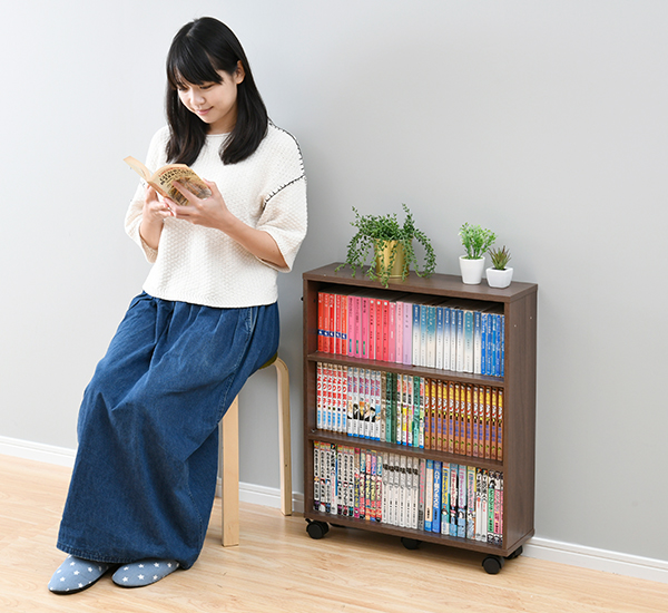 キャスター付き コミックラック 奥行17cm CCW-7055CR マンガ 本棚 棚