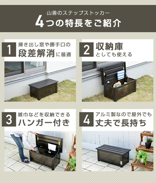 ストッカー 屋外 踏み台 幅74cm 高さ32cm/24cm KSS-74H/KSS-74L