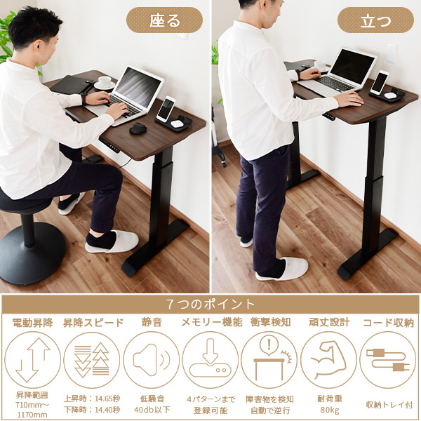 電動 昇降デスク メモリー機能付き スタンディングデスク 高さ71-117