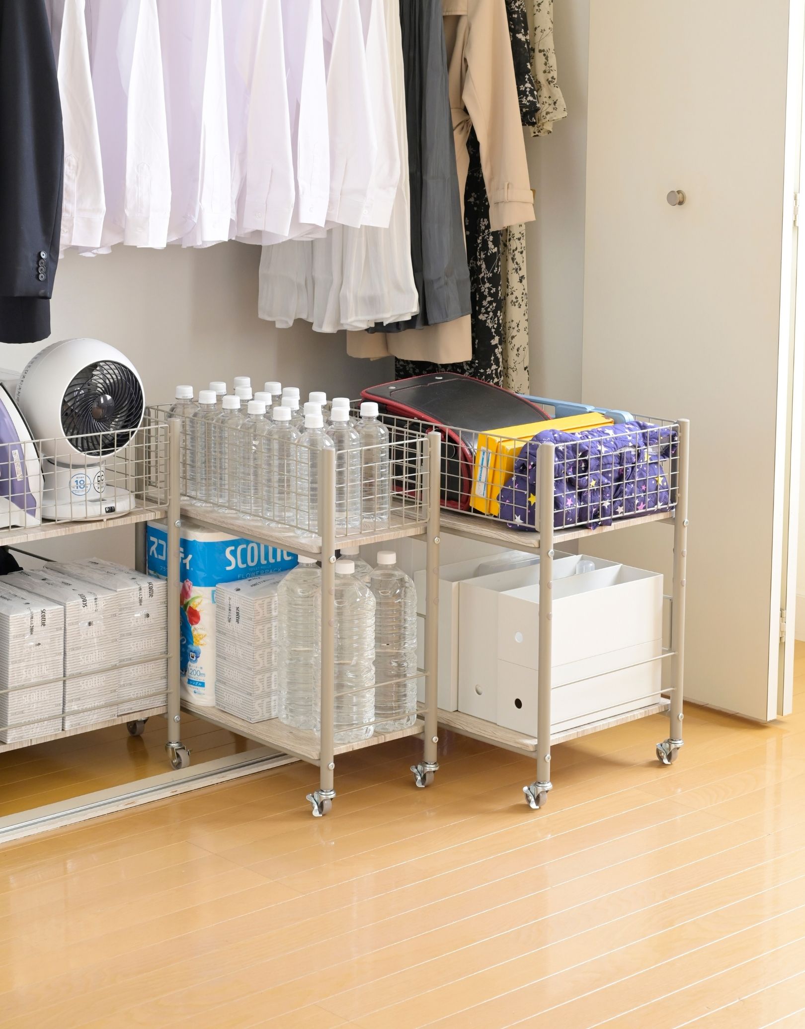 押入れ クローゼット キャスター付き 収納ワゴン 引き出し オープンラック P10倍 1/29 9:59迄】 収納ラック ワゴン キャスター付き 奥行57.5 高さ