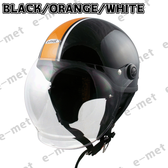 楽天市場 Eh 40 Black Orange White ハーフヘルメット 送料無料 バイク ヘルメット 125cc 原付 シールド ハーフ かわいい おしゃれ かっこいい E Met E Met 半キャップ キャップ 半キャップヘルメット シールド付きヘルメット E Met ヘルメットショップ E Met
