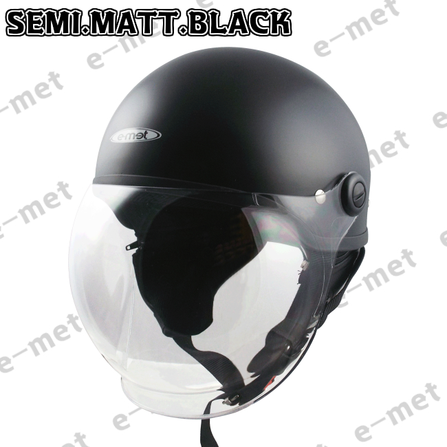 楽天市場 Eh 40 Semi Matt Black ハーフヘルメット 送料無料 バイク ヘルメット 125cc 原付 シールド ハーフ かわいい おしゃれ かっこいい E Met E Met 半キャップ キャップ 半キャップヘルメット シールド付きヘルメット E Met ヘルメットショップ E Met