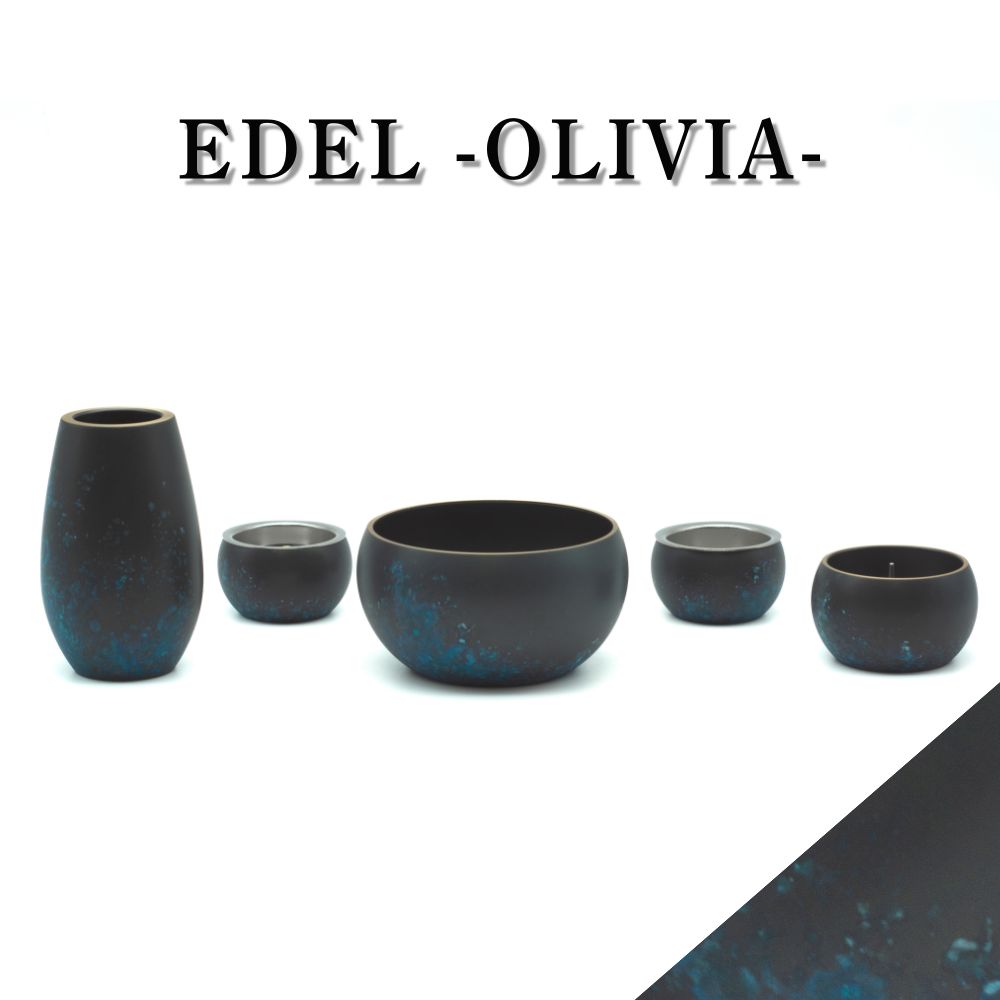 仏具セット オリビア エーデル パティナブラック 五具足 黒 花立 火立 香炉 茶湯器 仏器 手元供養 仏壇仏具 ミニ仏具 デザイン仏具 かわいい おしゃれ 真鍮 自宅供養 小さい コンパクト ミニサイズ セット モダン 手元供養専門店 未来創想