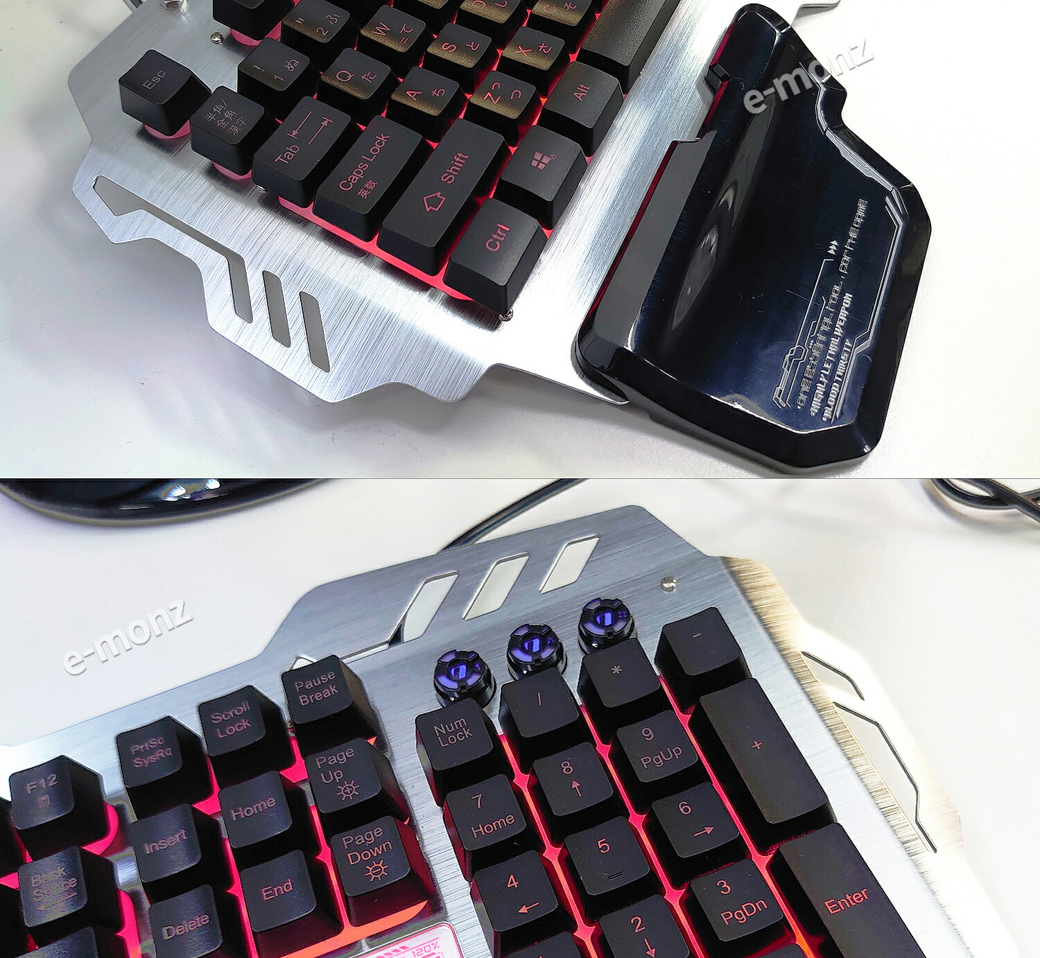 【楽天市場】ゲーミングキーボード テンキー USB有線 7色 LED バックライト アルミパネル スマホスタンド パームレスト 日本語配列