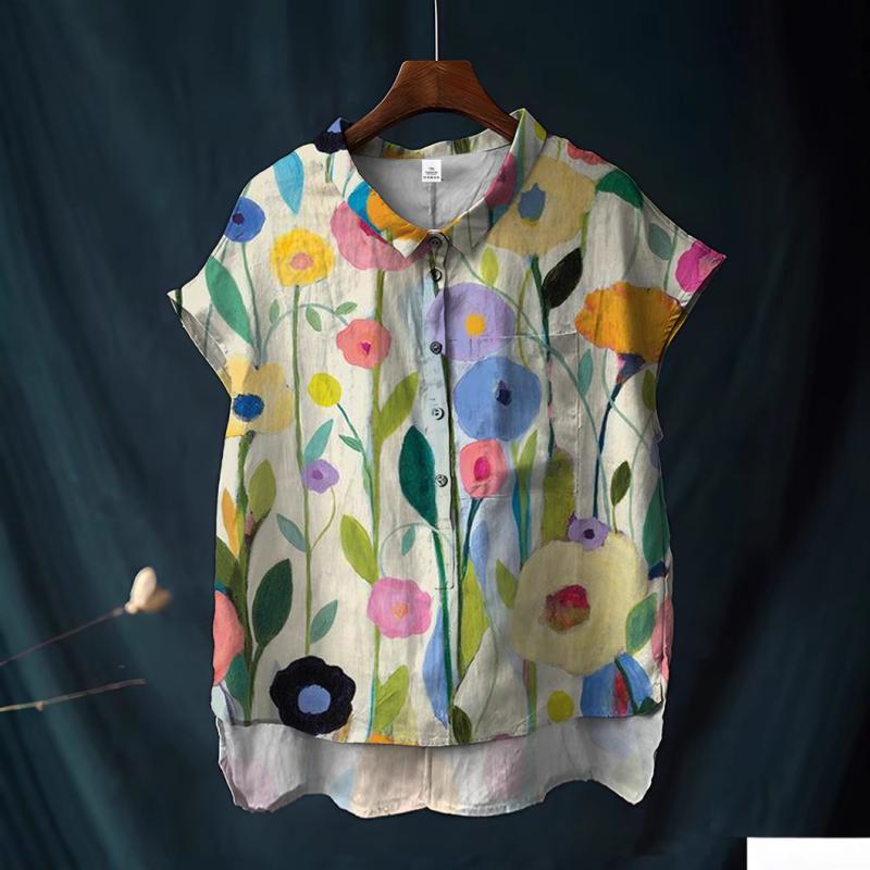 Tシャツ レディース 大きいサイズ ゆったり Vネック 半袖 プルオーバー 接触冷感 ポリエステル アラサー アラフォー 韓国ファッション 3Dプリント 体型カバー 普段使い