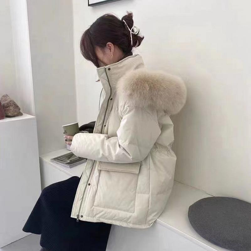 打ち倒す上衣 レディース 遊撃手丈 ゆったり 朦々たる 打ち倒す風厚地の外套 冬物 アウター 米白 レディースファッション-コート・ジャケット
