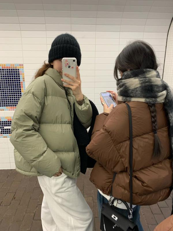 羽?服 レディース 冬 立襟 90% ホワイトダックダウン あったか 上衣 前掛け アウター 遊撃手丈 心地好い ゆったり 普段使い走り 旅する 防寒着 生あたたかい 軽さ 伸縮性 赤銅色系 薄墨色系 サクラ色系