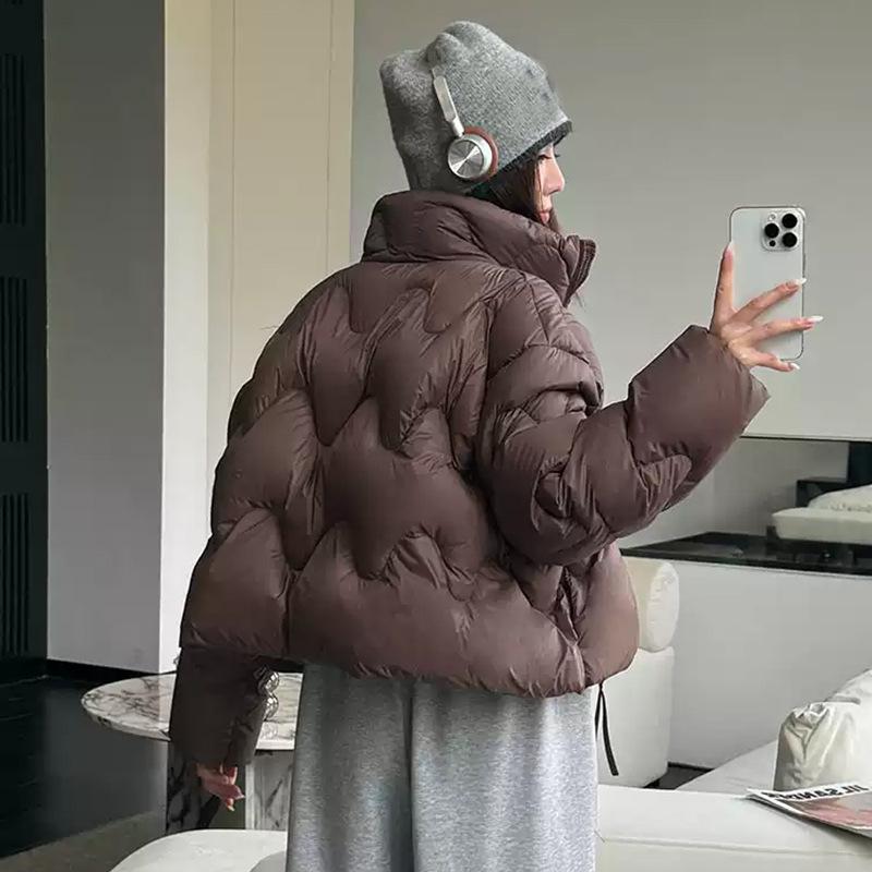 ダウンジャケット レディース ショート丈 厚手 高級感 ダックダウン ゆったり 冬 立襟 黒 カフェ色 黄色系｜イーマイショップ