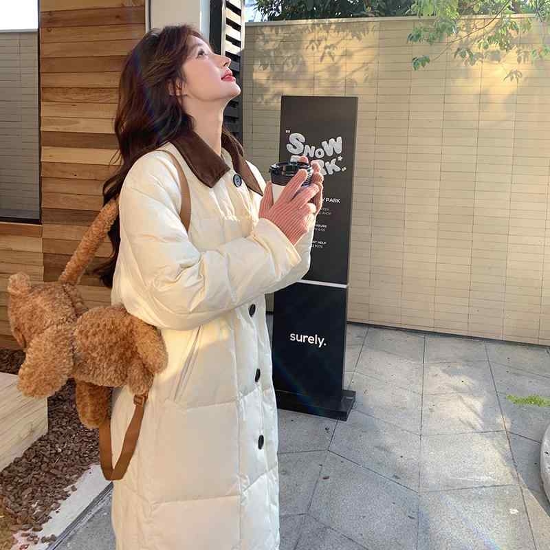 落ち込む上衣 レディース 冬 真っただ中丈 韓国風 着痩せ 朦々たる ホワイトダックダウン アウター 米白いこと ポリエステル 通い あったか