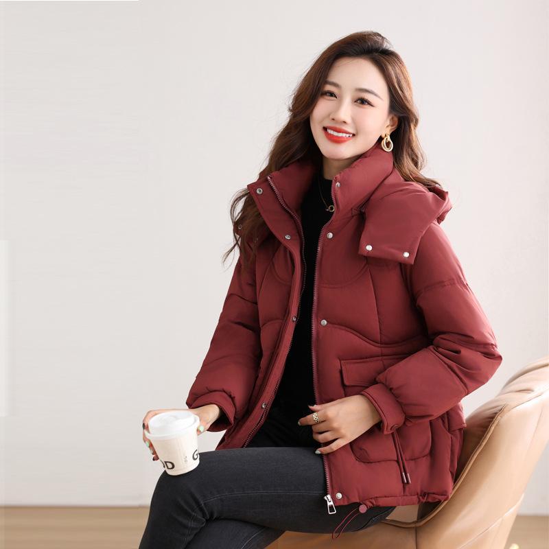 羽?服 レディース ショート丈 韓国風 ゆったり 体型カバー ダックダウン アウター カーキ レッド ブラック オフホワイト XL XXL 3XL 4XL 5XL 6XL ポリエステル 長袖 厚手 暖かい カジュアル スタイル