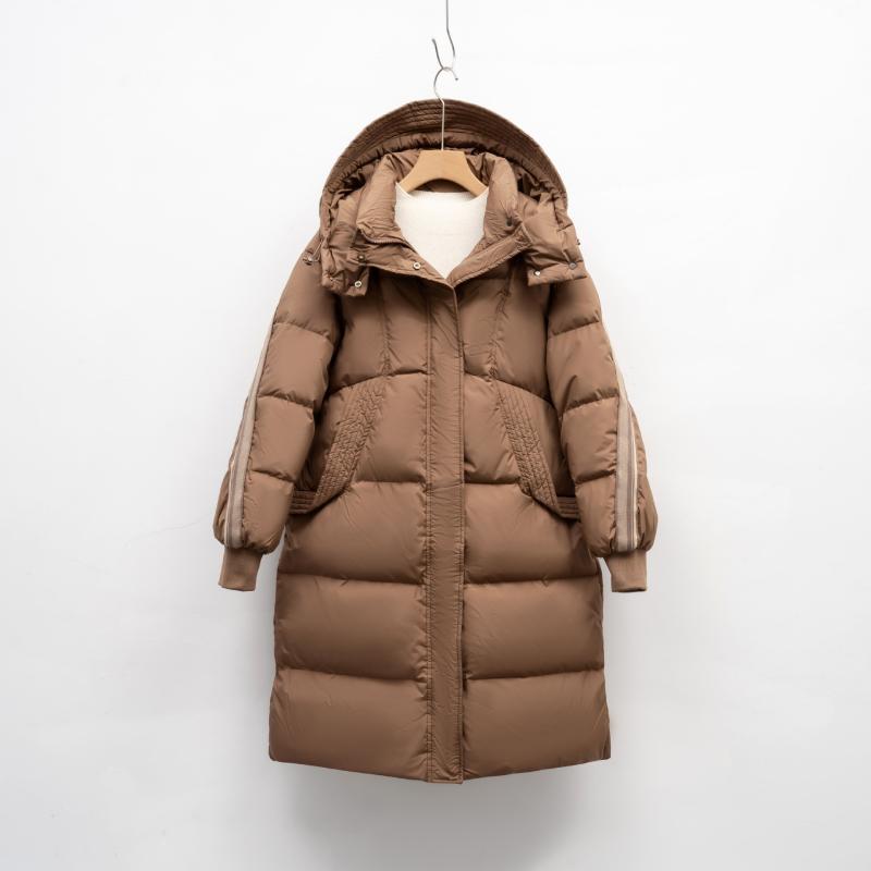 羽絨服 レディース 秋冬 韓国風 ファッション 中綿入り フード付き ロング丈 カフェ色 レトロ あったか アウター 厚手