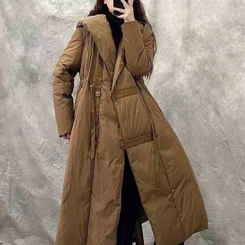 落ち込む上衣 レディース ロング丈 ボンネット付き添い人 白ダックダウン 中綿入り口・入口 ヨーロッパ 韓国風 酉の方角目じるし 着痩せ 深 коричневый 黒いこと ベージュ 修身型 レトロ風 アクリル繊維 ポリエステル