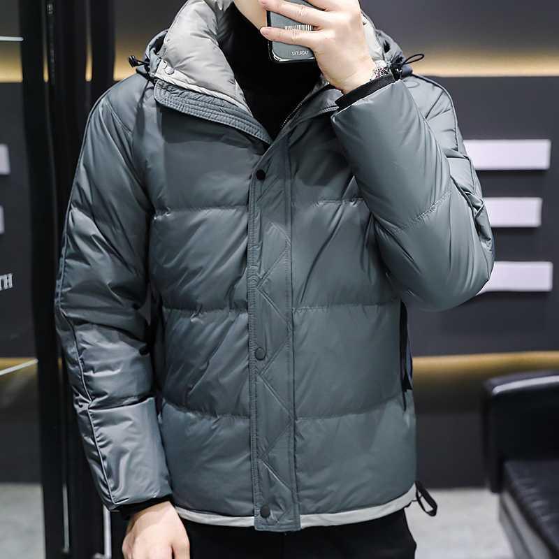 羽毛ジャケット 男性用 冬物 大サイズ フード付き ショート丈 白ダックダウン 灰色 黒色 ポリエステル 9,362円