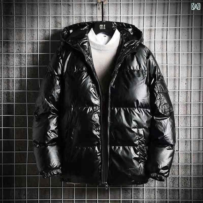 ジャケット メンズ 男性用 ダウン風 中綿入り パデッドジャケット フード付き ショート丈 大きいサイズ 防寒 撥水 秋冬 ブラック シルバー