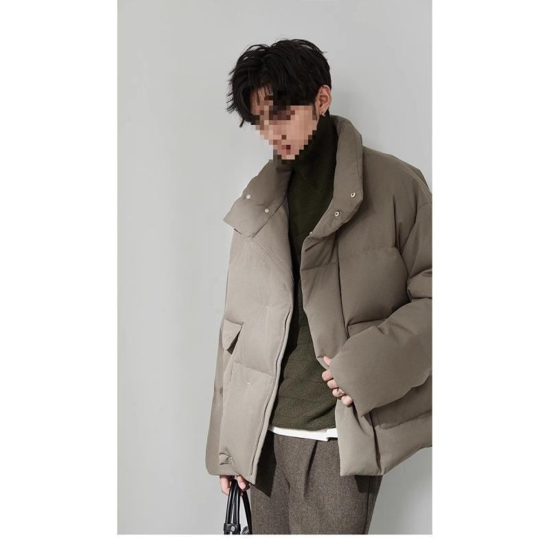 羽?服 男性用 立襟 ショート丈 ルーズフィット 秋冬 白ダックダウン 詰め 厚手 アウター 防水