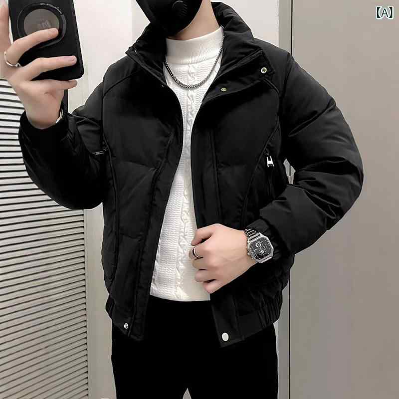 綿入りジャケット メンズ 冬服 厚手 ポリエステル 防寒 暖か 無地 ゆったり 立襟 ショート丈 黒 カーキ