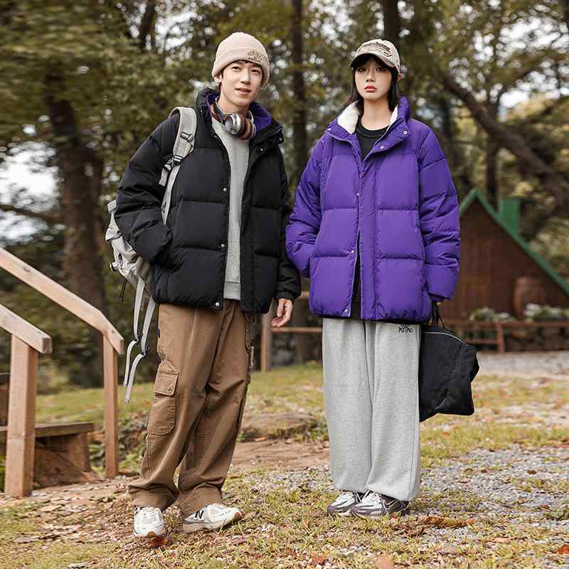 羽毛 ジャケット 男性用 秋冬 立襟 防寒 保温 アウター 暖かい ゆったり ナイロン 無地 普段使い アウトドア ブラック パープル イエロー系|イーマイショップ