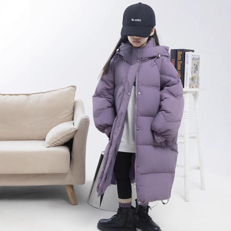 子供服 ダウンジャケット ガールズ ボーイズ ロング丈 フード付き 秋冬 アウター ウェア 中綿 厚手 暖かい かわいい おしゃれ ピンク系 グリーン パープル ブラック アイボリー 120 130 140 150 160 170|イーマイショップ