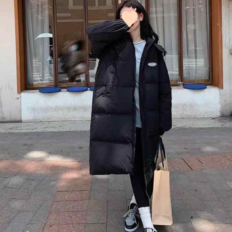 落ちこむ上衣 レディース ロング丈 秋冬 韓国風 ゆったり 朦々たる 黒 アウター お上さん用 90%ホワイトダックダウン A生産ライン 立襟 超軽さ 生あたたかい 防寒 通い 普段使い走り ポリエステル