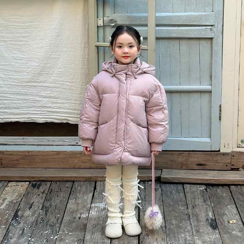 小わっぱ服 ガールズ 落ち込む上衣 中綿 朦朦たる ロング丈 アウター 冬服 90% ダックダウン ポリエステル 愛くるしい 防寒 青色系 80珊 90珊 100珊 110珊 120珊 130珊 140珊 コート・ジャケット-キッズ・ベビー・マタニティ-キッズファッション