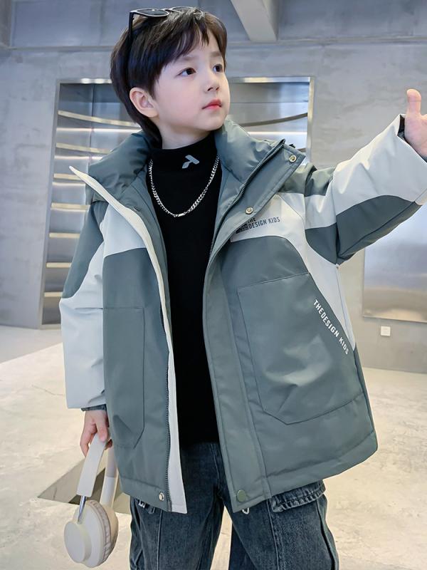 子供用ダウンジャケット 男の子 冬用 中綿入り フード付き 白ダックダウン 暖かい ルーズフィット おしゃれ アウター 120cm 130cm 140cm 150cm 160cm 170cm グレー グリーン