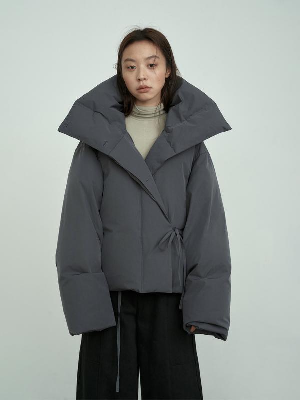 羽?服 レディース 韓国風 冬 白ダックダウン ポリエステル 繊維 パフスリーブ 襟付き 長袖 厚手 日韓スタイル カジュアル 泥灰 浅灰 シャンパン麦