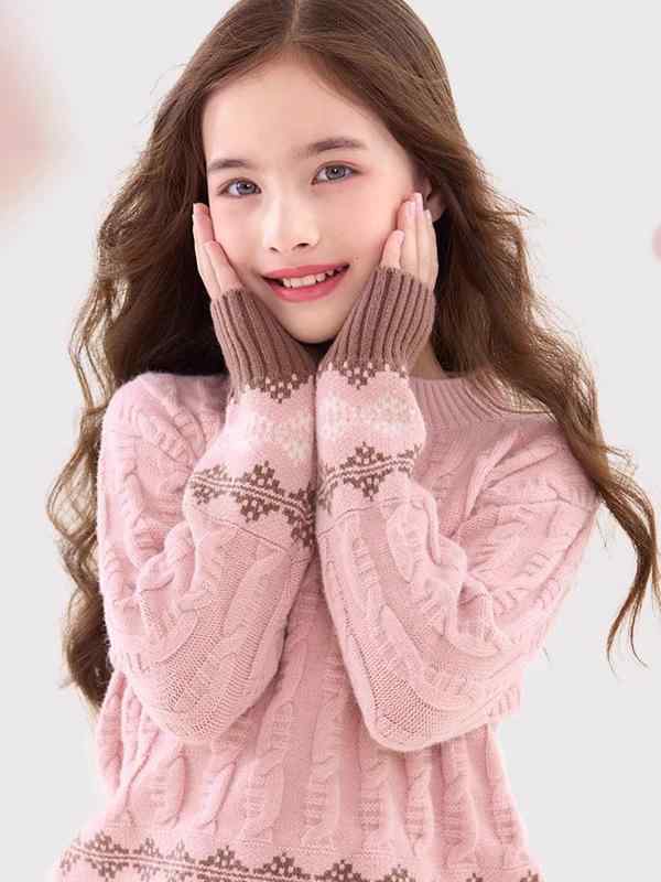 ニット・セーター キッズ 女の子 子供服 トップス 長袖 プルオーバー 丸首 柔らかい ゆったり かわいい 秋冬 ピンク パープル 120 130 140 150 160 170