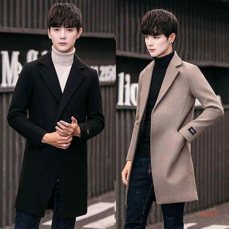 コート メンズ 男性用 ウール ロング丈 韓国風 ゆったり 体型カバー スタイリッシュ 秋冬 アウター トップス カジュアル 通勤 普段使い ブラック 黒 グレー キャメル ベージュ デニム