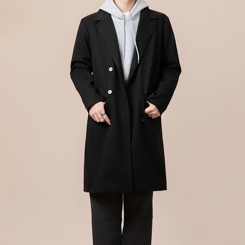 コート メンズ 男性用 秋冬 裏起毛 厚手 ブリティッシュスタイル ミドル丈 ゆったり カジュアル 韓国風 大学生 デイリー アウター 黒 茶色 ダークグレー コーデュロイ リネン