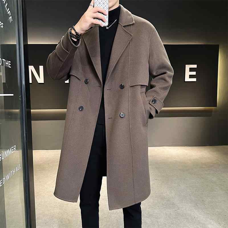 コート メンズ 男性用 ウール ロング ダブルブレスト テーラード 秋冬 ビジネス カジュアル ゆったり 厚手 ブラック 黒 グリーン 緑