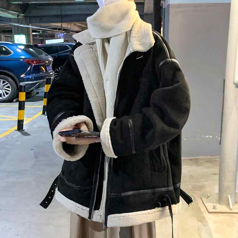 綿入り口・入口上衣 成人男性用 ルーズフィット ピーコート スエードクロス襟 コール天裏地 朦々たる 防寒 アウター 黒いこと 赤銅色