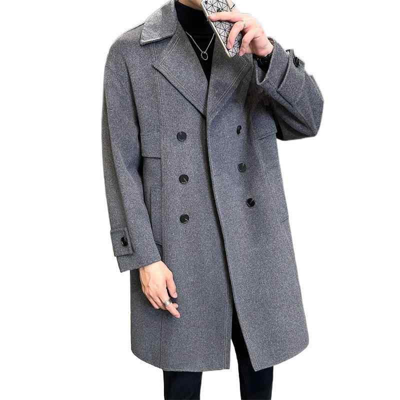 コート メンズ 男性用 ウール ダブルブレスト ビジネス カジュアル ゆったりサイズ ミドル丈 アウター 秋冬 ブラック 黒 雪花グレー|イーマイショップ