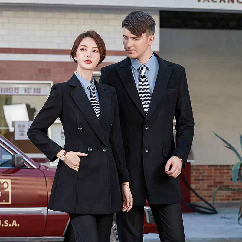 コート レディース 秋冬 事務服 向け 毛・希 アウター ダブルブレスト ミドル丈 膝丈 ポリエステル 混紡 ブラック 黒 ブルー 青 無地 厚手 暖かい S M L XL 2XL 3XL 4XL 5XL